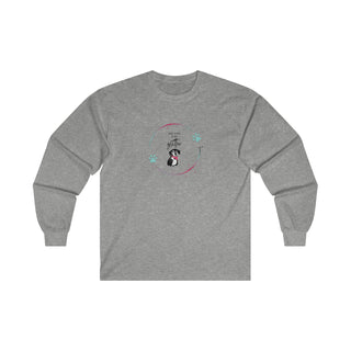 Dog Hair is my Glitter Long Sleeve Tee in Sport Grey. The Dog Hair is my Glitter design features a dog with the phrase "Dog Hair is my Glitter" above it and it is surrounded by a circle with paw prints.