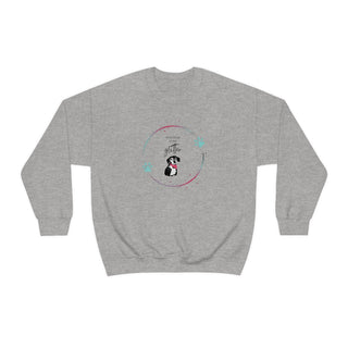 Dog Hair is my Glitter Unisex Crewneck in Sport Grey. The Dog Hair is my Glitter design features a dog with the phrase "Dog Hair is my Glitter" above it and it is surrounded by a circle with paw prints.