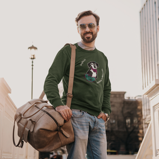 Signature Tattoo Roses Crewneck Sweatshirt in Forest Green. Shown is front of shirt with the Signature Tattoo Roses design featuring a dog with roses around it and the phrase "Beagletude" and "Nothing is Impawssible". Back of shirt features the Benefit Beagle Logo.