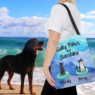 The possibilities are endless with this completely customizable, high-quality tote. Add up to 3 pictures of your beloved fur babies or select from clipart we have available, select your favorite background and choose which font is your favorite to complete your one-of-a-kind bag!