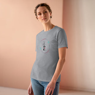 Dog Hair is my Glitter Women's Premium Tee in Athletic Heather. The Dog Hair is my Glitter design features a dog with the phrase "Dog Hair is my Glitter" above it and it is surrounded by a circle with paw prints.