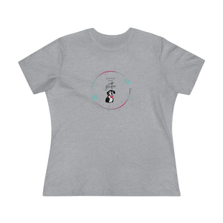 Dog Hair is my Glitter Women's Premium Tee in Athletic Heather. The Dog Hair is my Glitter design features a dog with the phrase "Dog Hair is my Glitter" above it and it is surrounded by a circle with paw prints.