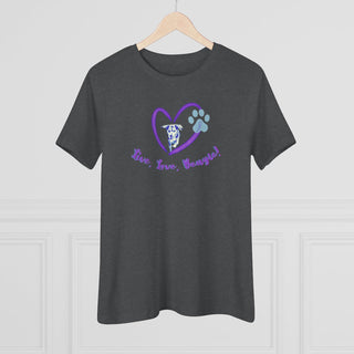 Live, Love, Beagle Women's Premium Tee in Asphalt. The Live, Love, Beagle design features a dog running through a heart with the phrase "Live, Love, Beagle!" under it.