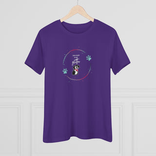 Dog Hair is my Glitter Women's Premium Tee in Purple. The Dog Hair is my Glitter design features a dog with the phrase "Dog Hair is my Glitter" above it and it is surrounded by a circle with paw prints.