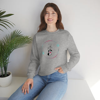 Dog Hair is my Glitter Unisex Crewneck in Sport Grey. The Dog Hair is my Glitter design features a dog with the phrase "Dog Hair is my Glitter" above it and it is surrounded by a circle with paw prints.