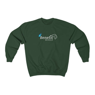 Lincoln Butterfly Unisex Jersey Short Sleeve Tee in Hunter Green. Shown is the front of shirt with Benefit Beagle Logo kissed by butterfly. The back of shirt showcases profile of a dog with a blue butterfly on its nose and the phrase "Kindness is Strength" next to it.