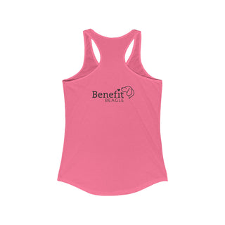 Easily Distracted Women's Racerback Tank in Hot Pink. Shown is back design with the classic Benefit Beagle Logo. The front design features a dog waving with the saying "Easily Distracted by Dogs" below it.