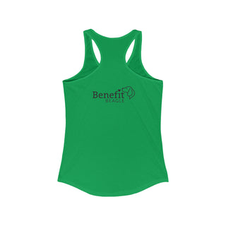 Easily Distracted Women's Racerback Tank in Kelly Green. Shown is back design with the classic Benefit Beagle Logo. The front design features a dog waving with the saying "Easily Distracted by Dogs" below it.