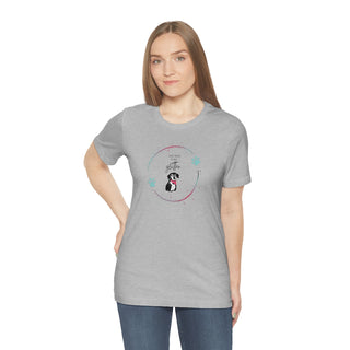 Dog Hair is my Glitter Unisex Jersey Short Sleeve Tee in Athletic Heather. The Dog Hair is my Glitter design features a dog with the phrase "Dog Hair is my Glitter" above it and it is surrounded by a circle with paw prints.