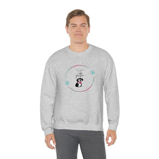 Dog Hair is my Glitter Unisex Crewneck in Ash. The Dog Hair is my Glitter design features a dog with the phrase "Dog Hair is my Glitter" above it and it is surrounded by a circle with paw prints.