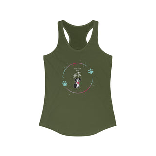 Dog Hair is my Glitter Women's Racerback Tank in Military Green. The Dog Hair is my Glitter design features a dog with the phrase "Dog Hair is my Glitter" above it and it is surrounded by a circle with paw prints.