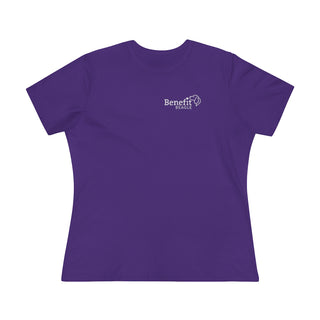 Brightest Star women's premium Tee shirt in Purple. The Brightest Star design features the Benefit Beagle logo in the top corner of the garment.