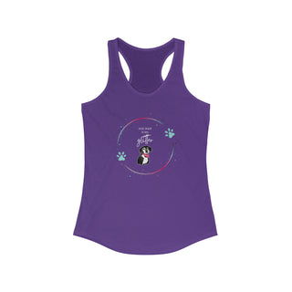 Dog Hair is my Glitter Women's Racerback Tank in Purple Rush. The Dog Hair is my Glitter design features a dog with the phrase "Dog Hair is my Glitter" above it and it is surrounded by a circle with paw prints.