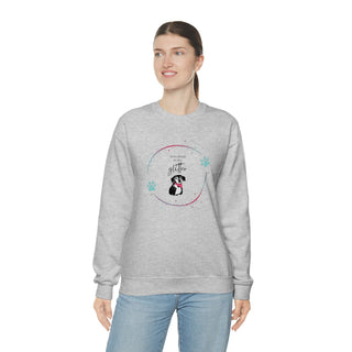 Dog Hair is my Glitter Unisex Crewneck in Ash. The Dog Hair is my Glitter design features a dog with the phrase "Dog Hair is my Glitter" above it and it is surrounded by a circle with paw prints.