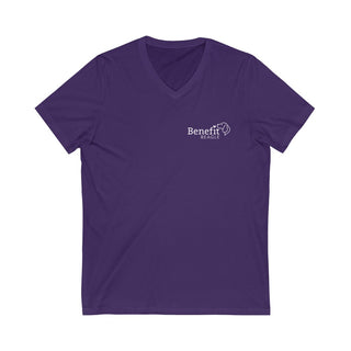 Brightest Star unisex V-Neck Tee shirt in Purple. The Brightest Star design features the Benefit Beagle logo in the top corner of the garment.