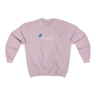 Lincoln Butterfly Unisex Jersey Short Sleeve Tee in Light Pink. Shown is the front of shirt with Benefit Beagle Logo kissed by butterfly. The back of shirt showcases profile of a dog with a blue butterfly on its nose and the phrase "Kindness is Strength" next to it.