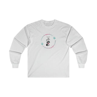 Dog Hair is my Glitter Long Sleeve Tee in White. The Dog Hair is my Glitter design features a dog with the phrase "Dog Hair is my Glitter" above it and it is surrounded by a circle with paw prints.