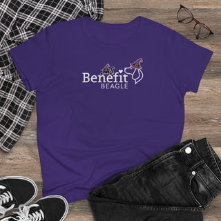 A slightly more fitted take of a classic short sleeve cotton tee. This contoured silhouette is made out of a soft, light cotton. Front side shown in Purple with a Seasonal Benefit Beagle Logo Design. Back side showcases Wide Eyed Cartoon Cat wearing Purple Hat Standing over Broom. "Crossing Paths Since 1692". Purrfect for Halloween, or anytime!