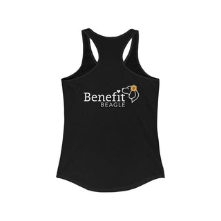 You are my Sunshine Women's Racerback Tank in Black. Shown is back of shirt featuring the Sunflower Benefit Beagle Logo. The front showcases a sunflower which is split down the middle and half is made out of paw prints. Underneath is the phrase "You are my Sunshine".