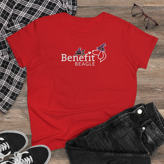 A slightly more fitted take of a classic short sleeve cotton tee. This contoured silhouette is made out of a soft, light cotton. Front side shown in Red with a Seasonal Benefit Beagle Logo Design. Back side showcases Wide Eyed Cartoon Cat wearing Purple Hat Standing over Broom. "Crossing Paths Since 1692". Purrfect for Halloween, or anytime!