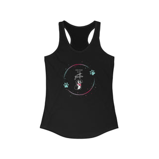 Dog Hair is my Glitter Women's Racerback Tank in Black. The Dog Hair is my Glitter design features a dog with the phrase "Dog Hair is my Glitter" above it and it is surrounded by a circle with paw prints.