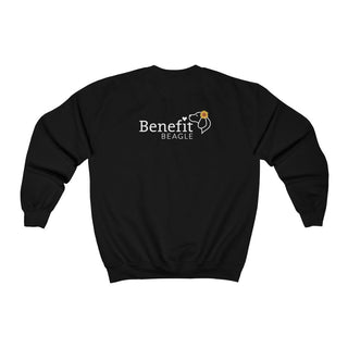 You are my Sunshine Unisex Crewneck Sweatshirt in Black. Shown is back of shirt featuring the Sunflower Benefit Beagle Logo. The front showcases a sunflower which is split down the middle and half is made out of paw prints. Underneath is the phrase "You are my Sunshine".