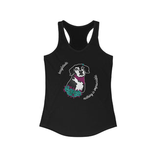 Signature Tattoo Roses Women's Ideal Racerback Tank in Black. Shown is front of shirt with the Signature Tattoo Roses design featuring a dog with flowers around it and the phrase "Beagletude" and "Nothing is Impawssible". Back of shirt features the Benefit Beagle Logo.