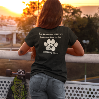 Brightest Star women's premium Tee shirt in black. The Brightest Star design features a design on the back with the phrase "The brightest stars are those who shine for the benefit of others" with a pawprint and a nautical star.