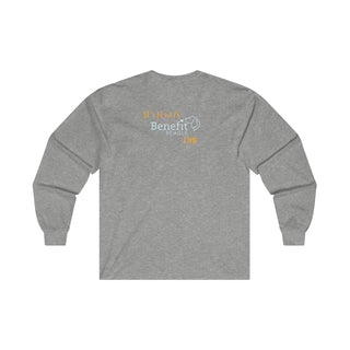 Beagle-Thirty Mugs Unisex Ultra Cotton Long Sleeve Tee in Sport Grey. Shown is back of shirt featuring "Beagle-Thirty" Benefit Beagle Logo. The front Showcases Two Dog Adorned Mugs clinking with, "It's Beagle- Thirty" written above it.