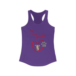 Live, Love, Beagle Women's Ideal Racerback Tank in Purple. The Live, Love, Beagle design features a dog running through a heart with the phrase "Live, Love, Beagle!" above it.