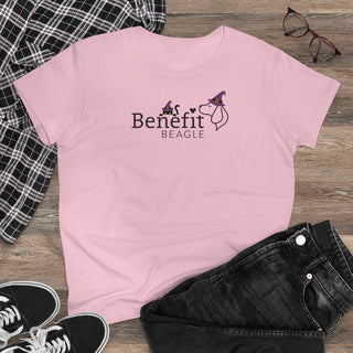 A slightly more fitted take of a classic short sleeve cotton tee. This contoured silhouette is made out of a soft, light cotton. Front side shown in Light Pink with a Seasonal Benefit Beagle Logo Design. Back side showcases Wide Eyed Cartoon Cat wearing Purple Hat Standing over Broom. "Crossing Paths Since 1692". Purrfect for Halloween, or anytime!