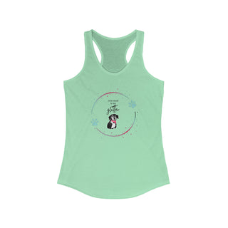 Dog Hair is my Glitter Women's Racerback Tank in Mint. The Dog Hair is my Glitter design features a dog with the phrase "Dog Hair is my Glitter" above it and it is surrounded by a circle with paw prints.