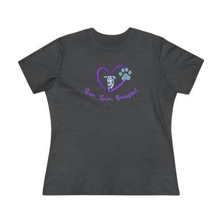 Live, Love, Beagle Women's Premium Tee in Asphalt. The Live, Love, Beagle design features a dog running through a heart with the phrase "Live, Love, Beagle!" under it.