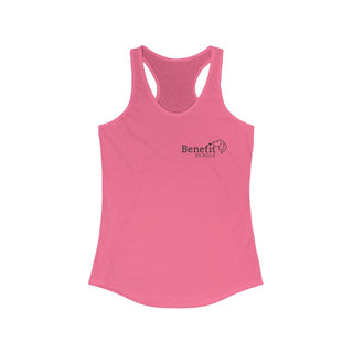 Live in the Moment Women's Ideal Racerback Tank in Hot Pink. The Live in the Moment design features the Benefit Beagle logo in the top corner of the garment.