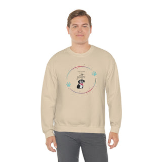 Dog Hair is my Glitter Unisex Crewneck in Sand. The Dog Hair is my Glitter design features a dog with the phrase "Dog Hair is my Glitter" above it and it is surrounded by a circle with paw prints.