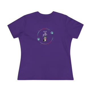 Dog Hair is my Glitter Women's Premium Tee in Purple. The Dog Hair is my Glitter design features a dog with the phrase "Dog Hair is my Glitter" above it and it is surrounded by a circle with paw prints.