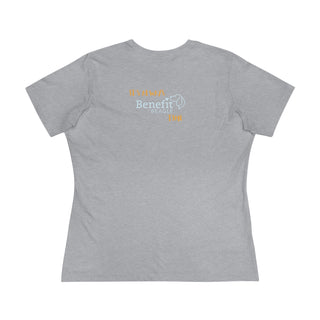 Beagle-Thirty Mugs Women's Premium Tee in Athletic Heather. Shown is back of shirt featuring "Beagle-Thirty" Benefit Beagle Logo. The front Showcases Two Dog Adorned Mugs clinking with, "It's Beagle-Thirty" written above it.