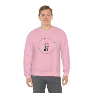 Dog Hair is my Glitter Unisex Crewneck in Light Pink. The Dog Hair is my Glitter design features a dog with the phrase "Dog Hair is my Glitter" above it and it is surrounded by a circle with paw prints.