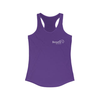 Brightest Star Women's Ideal Racerback Tank in Purple. The Brightest Star design features the Benefit Beagle logo in the top corner of the garment.