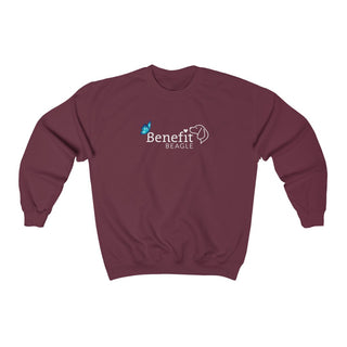 Lincoln Butterfly Unisex Jersey Short Sleeve Tee in Maroon. Shown is the front of shirt with Benefit Beagle Logo kissed by butterfly. The back of shirt showcases profile of a dog with a blue butterfly on its nose and the phrase "Kindness is Strength" next to it.