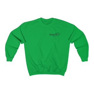 Live in the Moment Crewneck Sweatshirt in Irish Green. The Live in the Moment design features the Benefit Beagle logo in the top corner of the garment.