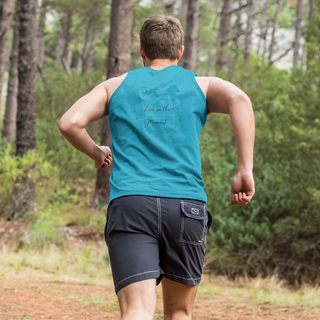 Live in the Moment Unisex Jersey Tank in Aqua Triblend. The Live in the Moment design features a graphic on the back with the phrase "Live in the Moment" surrounded by shooting stars.